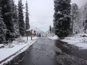 Snow in alpine lodge Bisckek (1) 